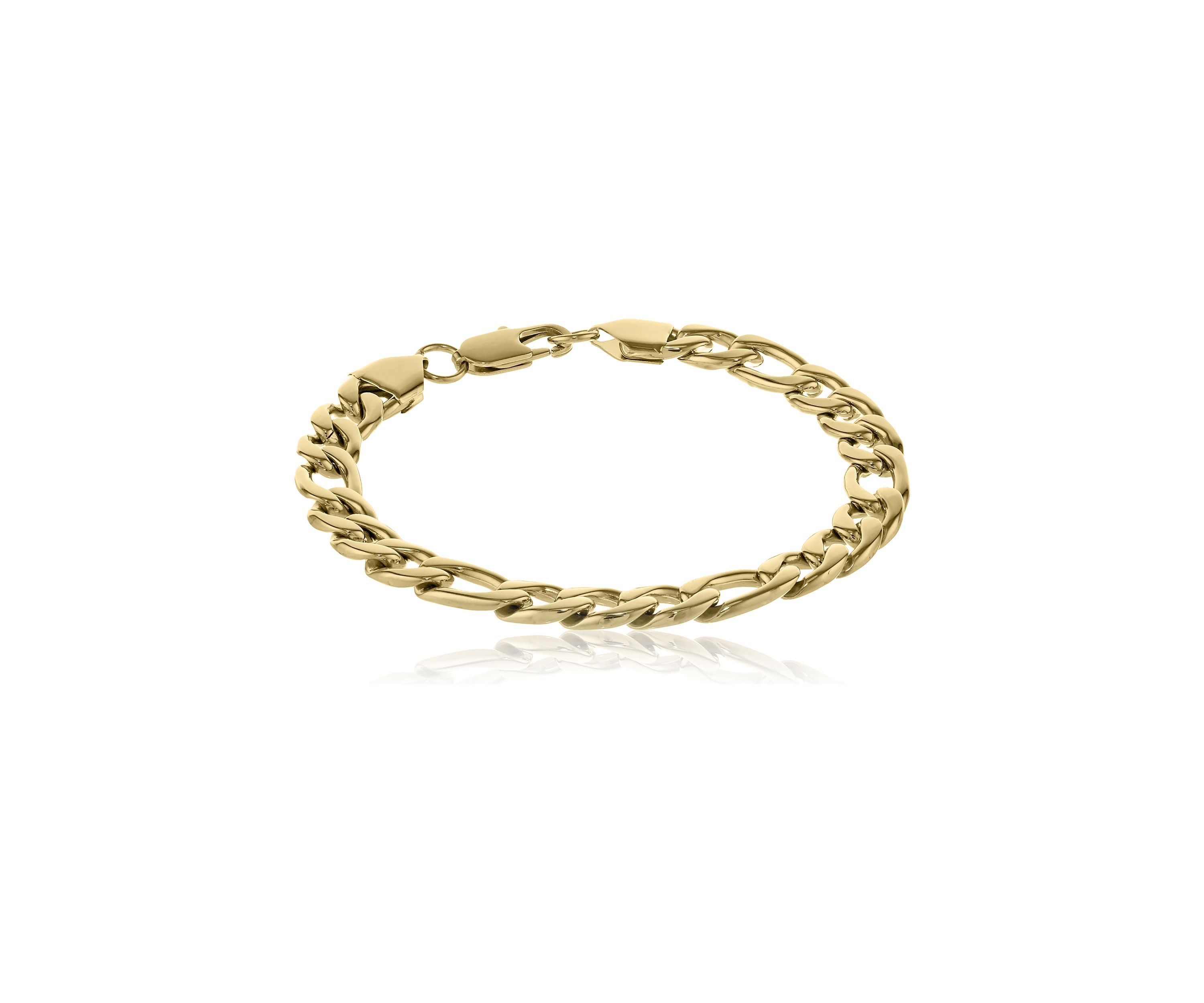 Stainless Steel 9 Millimeter Figaro Chain Bracelet with Gold Tone Ion Plating, 9 Inch