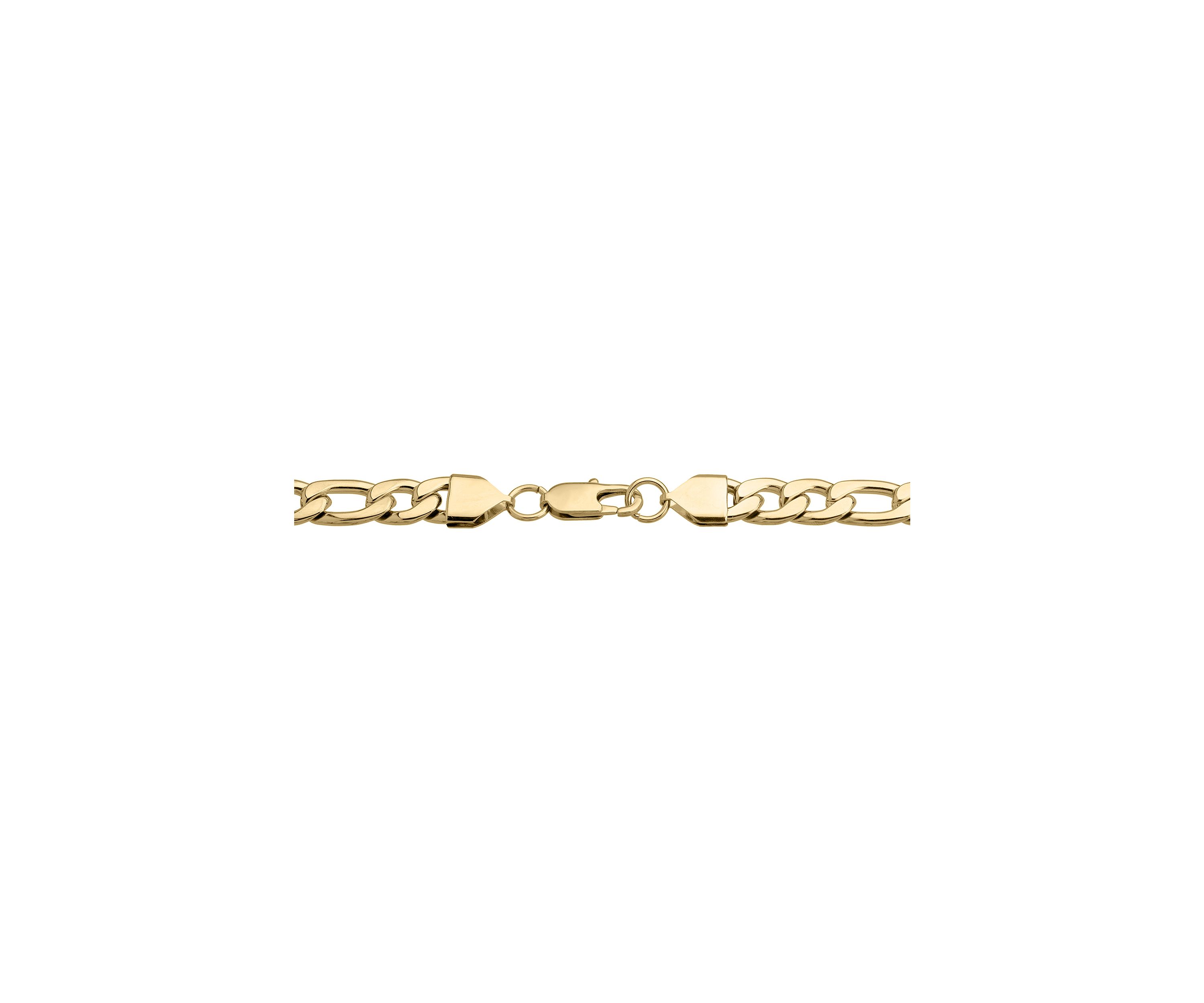 Stainless Steel 9 Millimeter Figaro Chain Bracelet with Gold Tone Ion Plating, 9 Inch