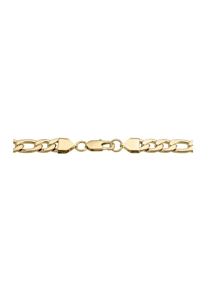 Stainless Steel 9 Millimeter Figaro Chain Bracelet with Gold Tone Ion Plating, 9 Inch