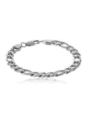 Belk & Co Men's Stainless Steel 9 Millimeter Figaro Chain Bracelet, 9 Inch, White