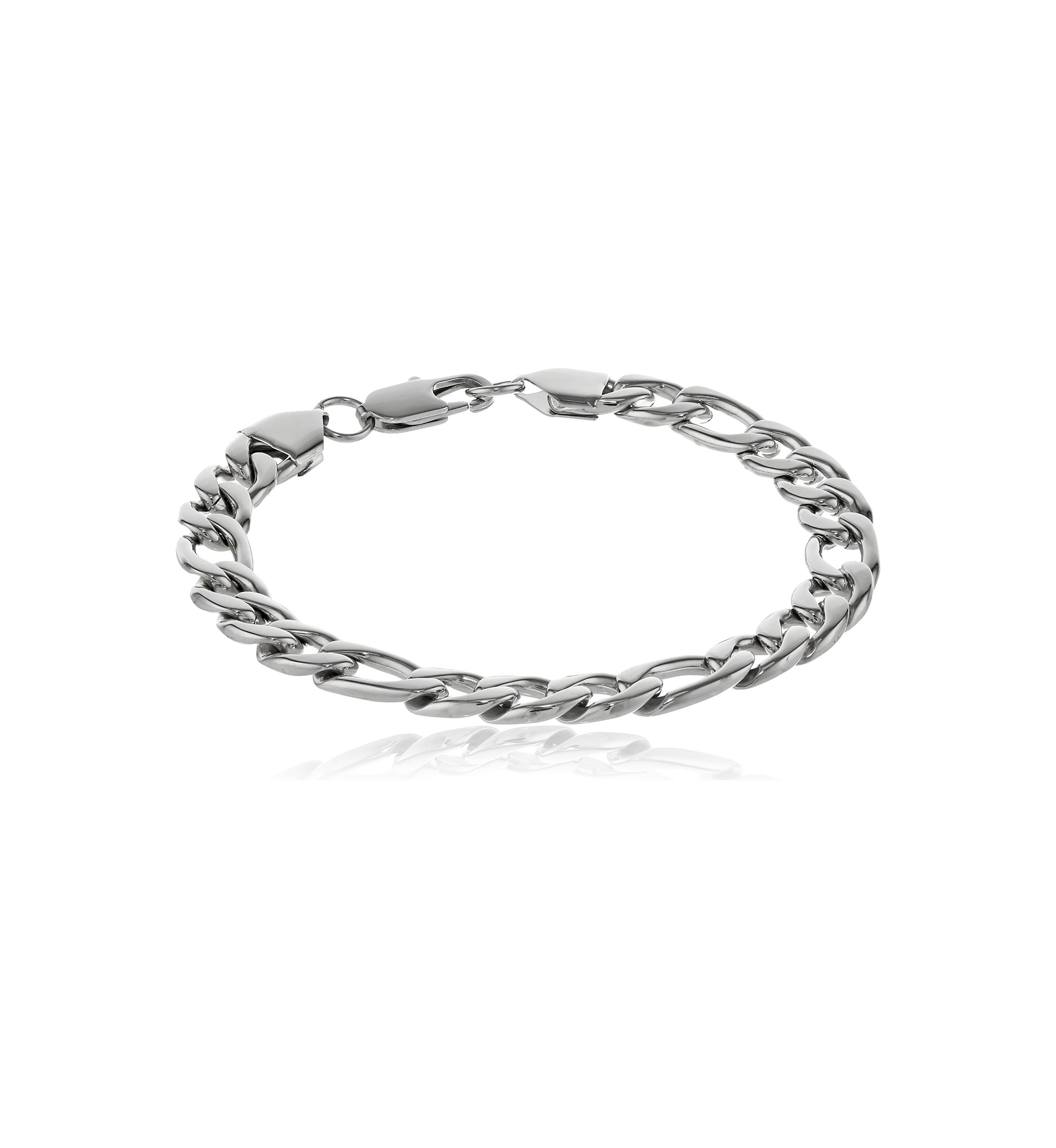 Stainless Steel 9 Millimeter Figaro Chain Bracelet, 9 Inch
