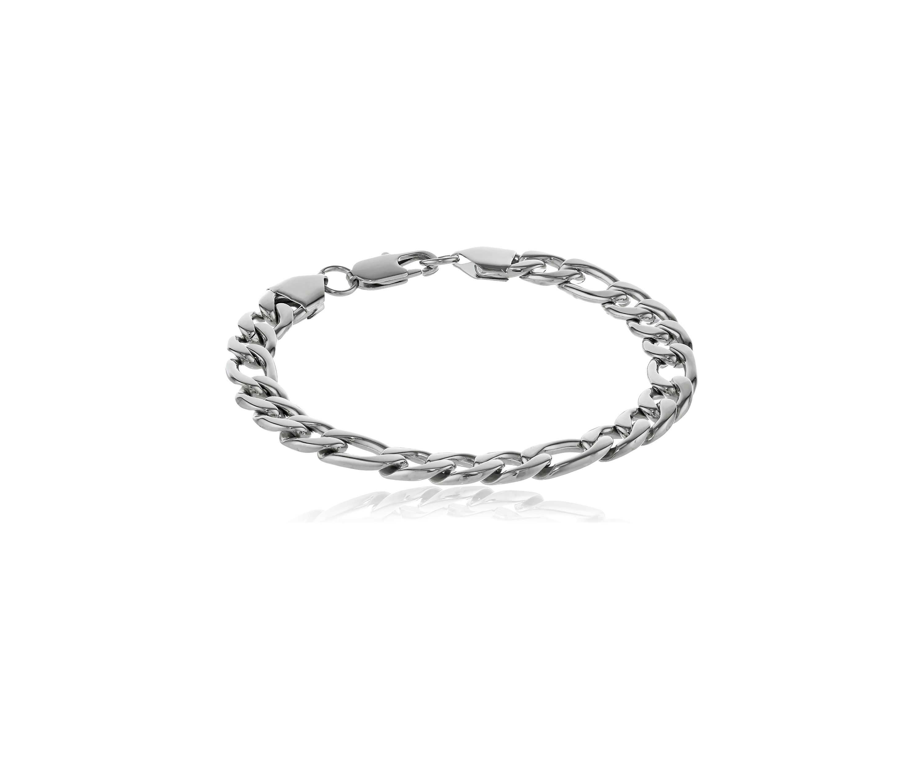 Stainless Steel 9 Millimeter Figaro Chain Bracelet, 9 Inch
