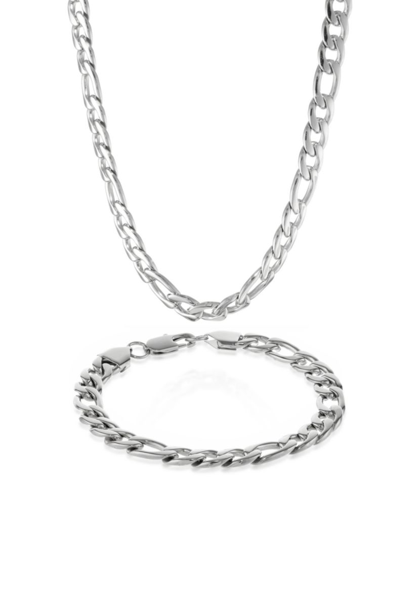 Mens Stainless Steel Necklace and Bracelet Set