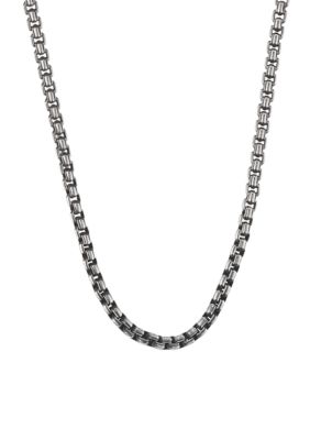 Belk & Co Men's Stainless Steel 5.5 Millimeter Round Box Chain Necklace with Black Plating Inlay, 22 Inch, Grey