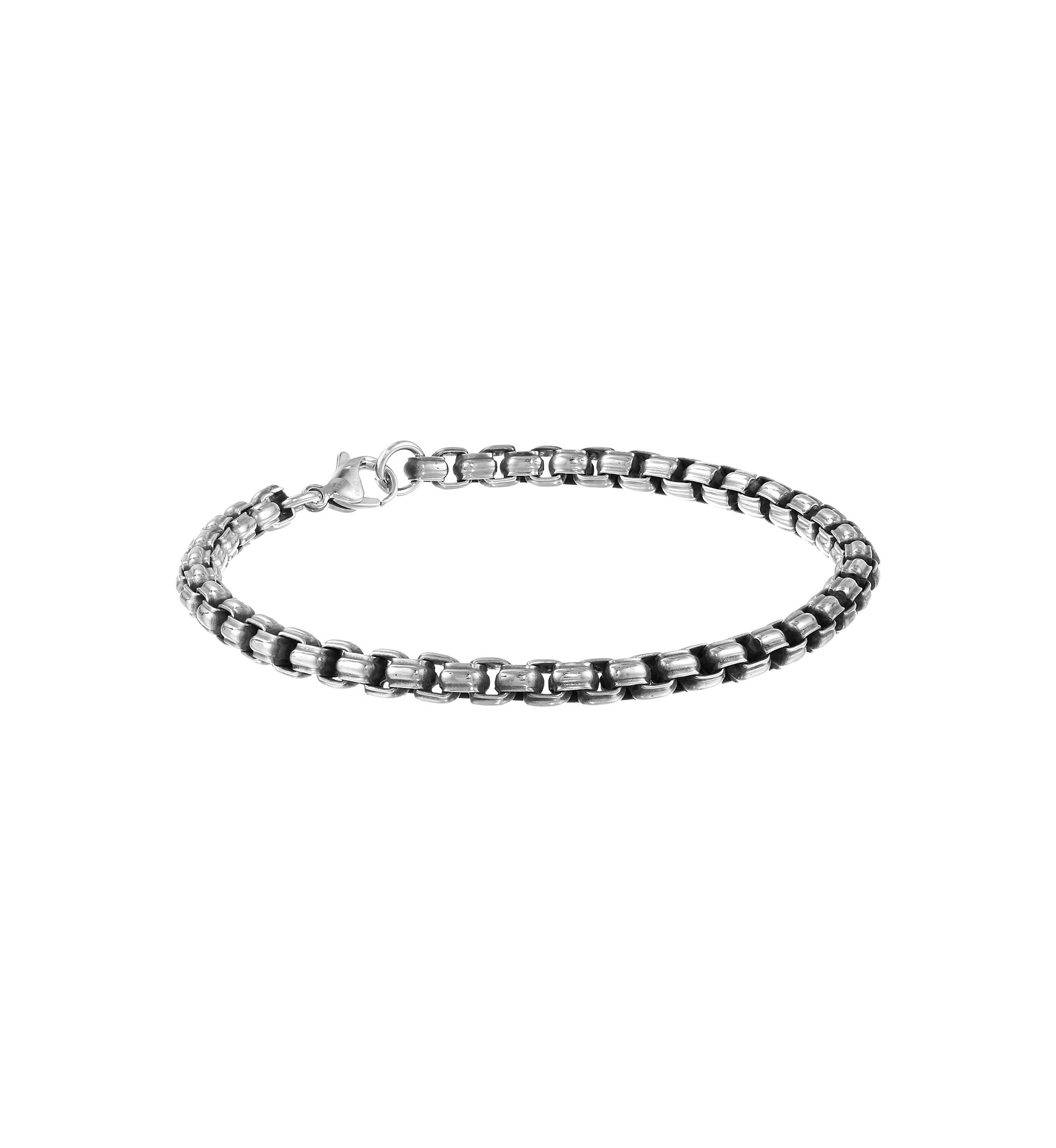 Stainless Steel 5.5 Millimeter Round Box Chain Bracelet with Black Plating Inlay, 9 Inch