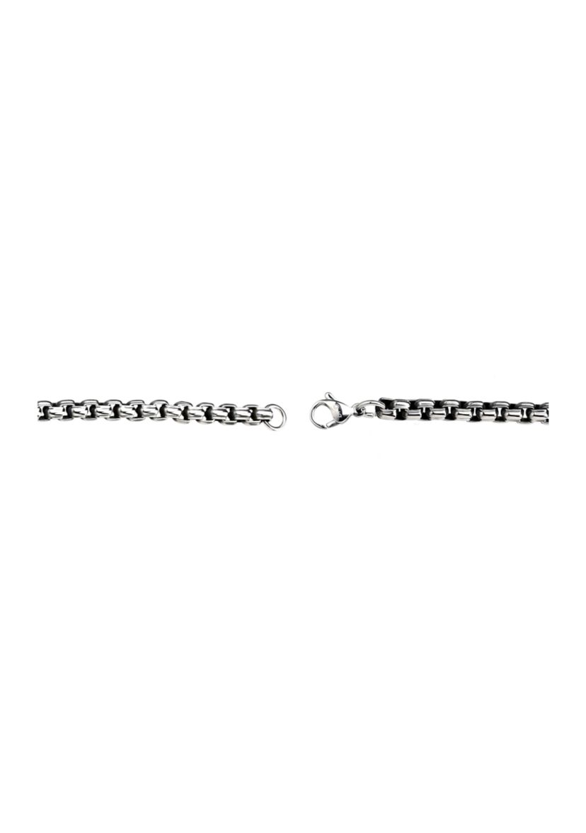 Stainless Steel 5.5 Millimeter Round Box Chain Bracelet with Black Plating Inlay, 9 Inch