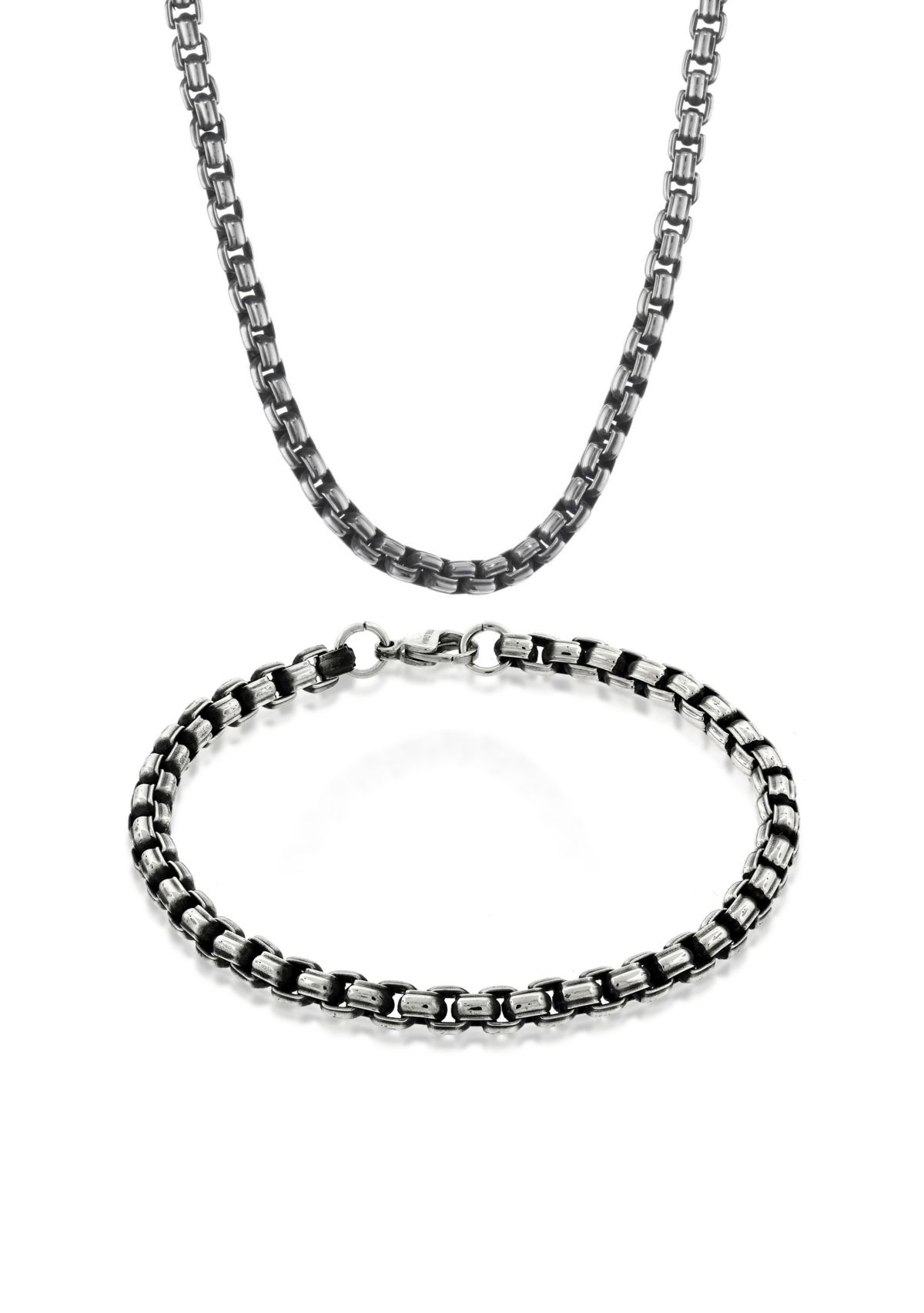 Mens Stainless Steel Necklace and Bracelet Set