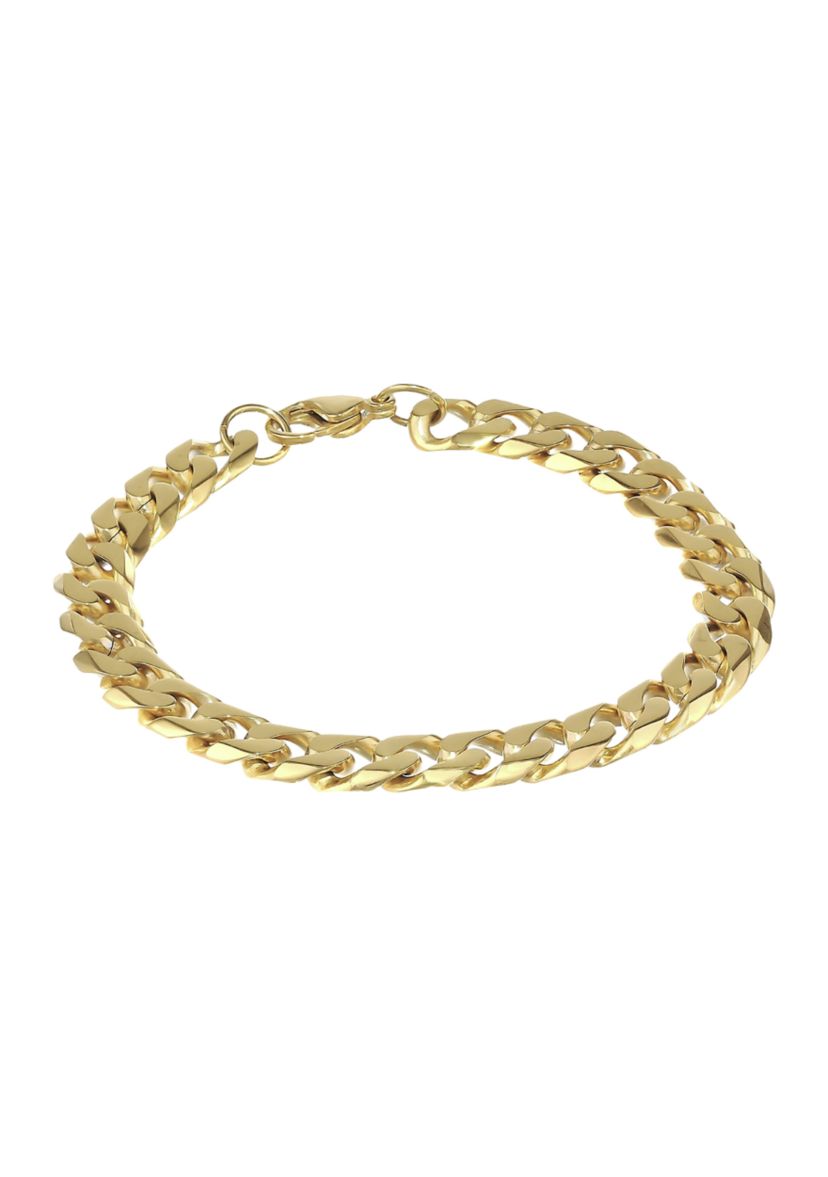 Stainless Steel 10 Millimeter Cuban Chain Bracelet with Gold Tone Ion Plating, 9 Inch