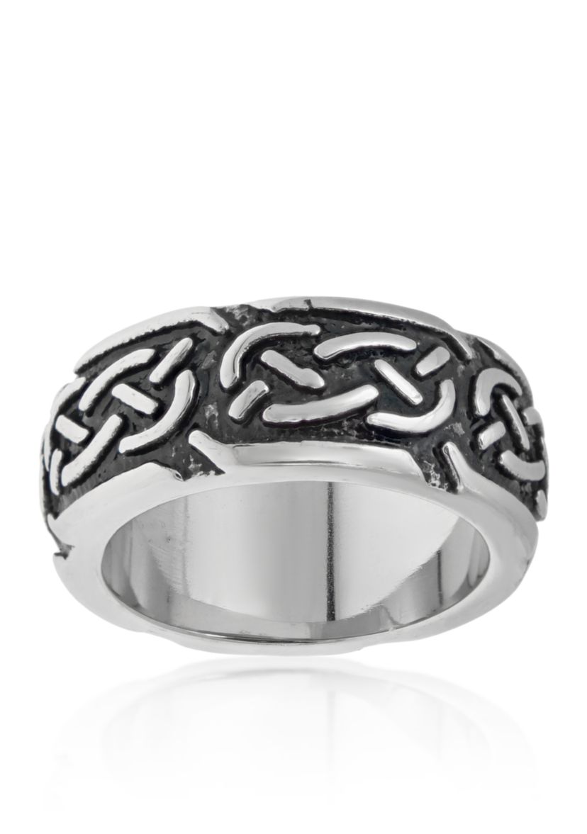 Mens Stainless Steel Ring with Antique Finish