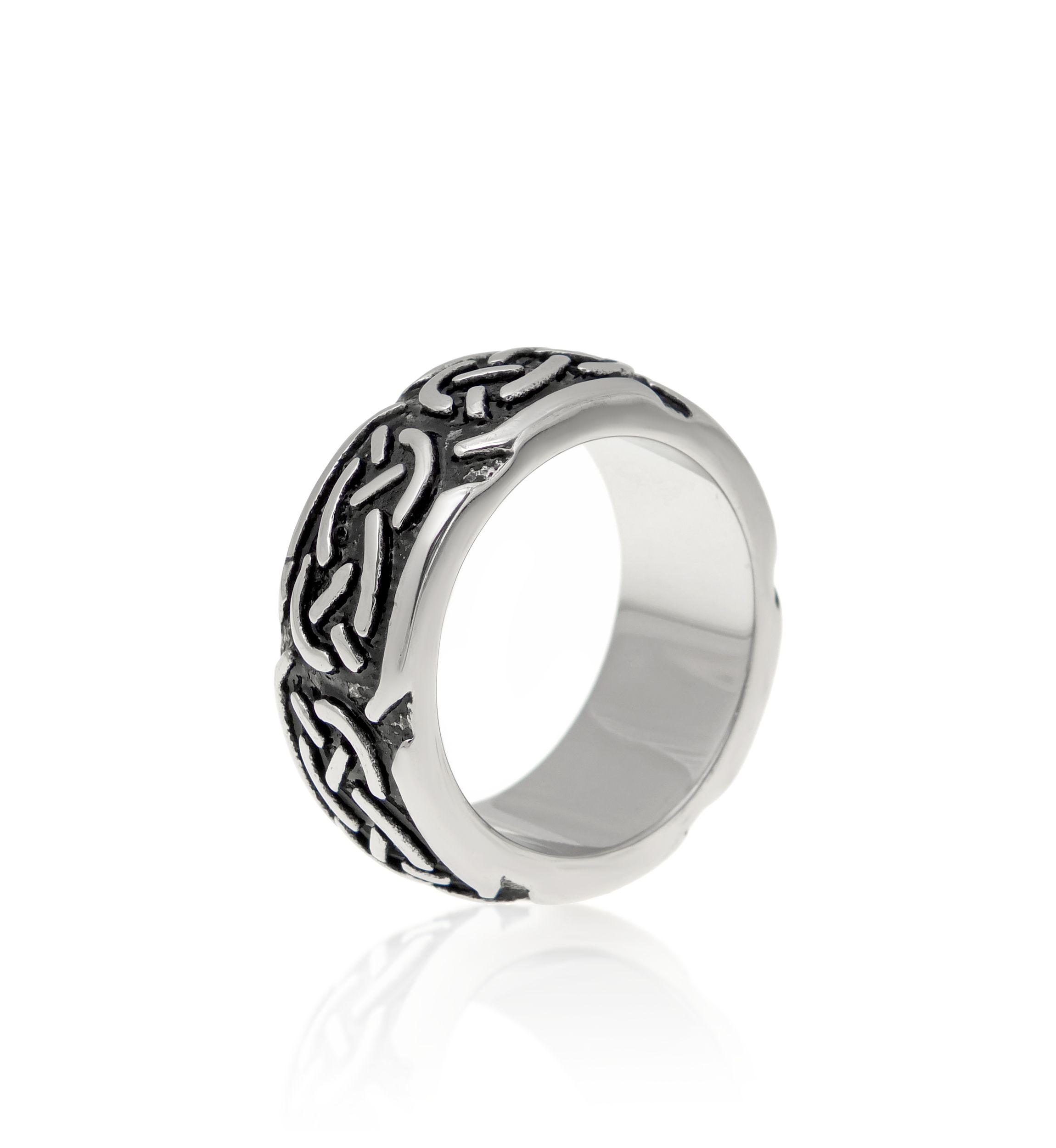 Mens Stainless Steel Ring with Antique Finish