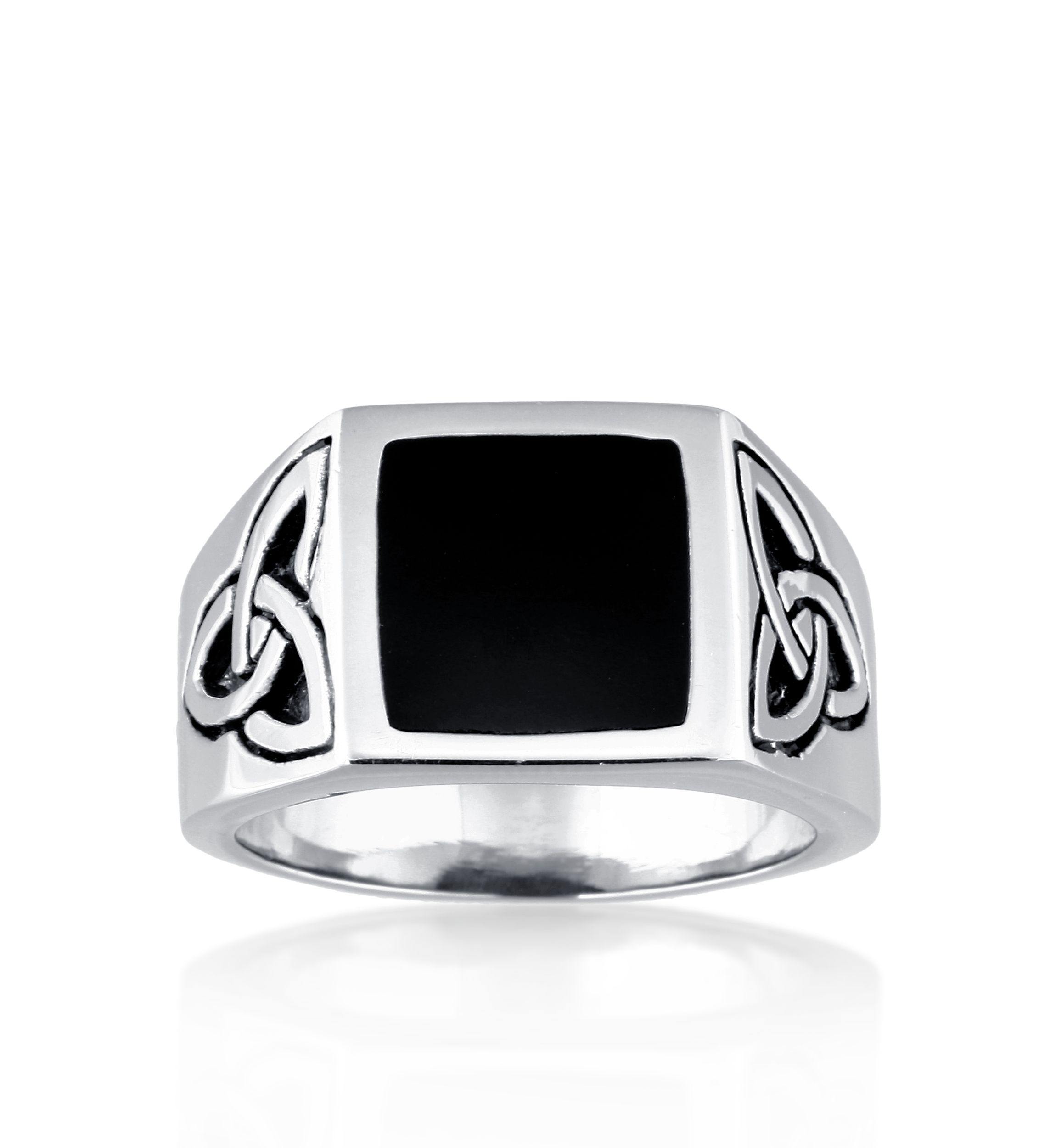 Mens Stainless Steel and Black Resin Celtic Knot Ring