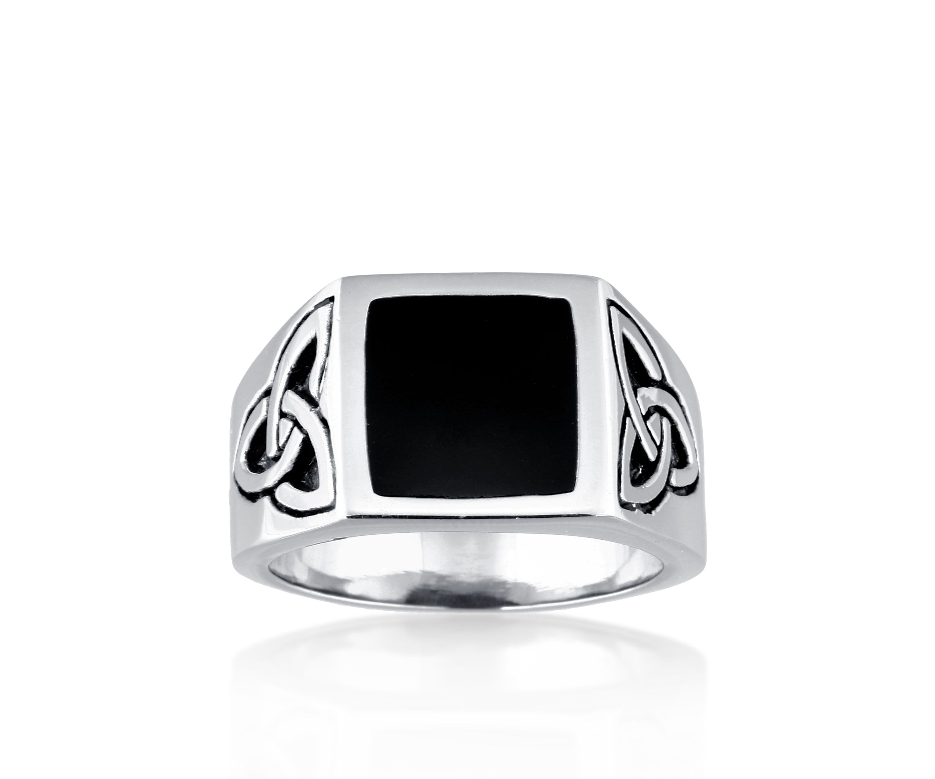 Mens Stainless Steel and Black Resin Celtic Knot Ring