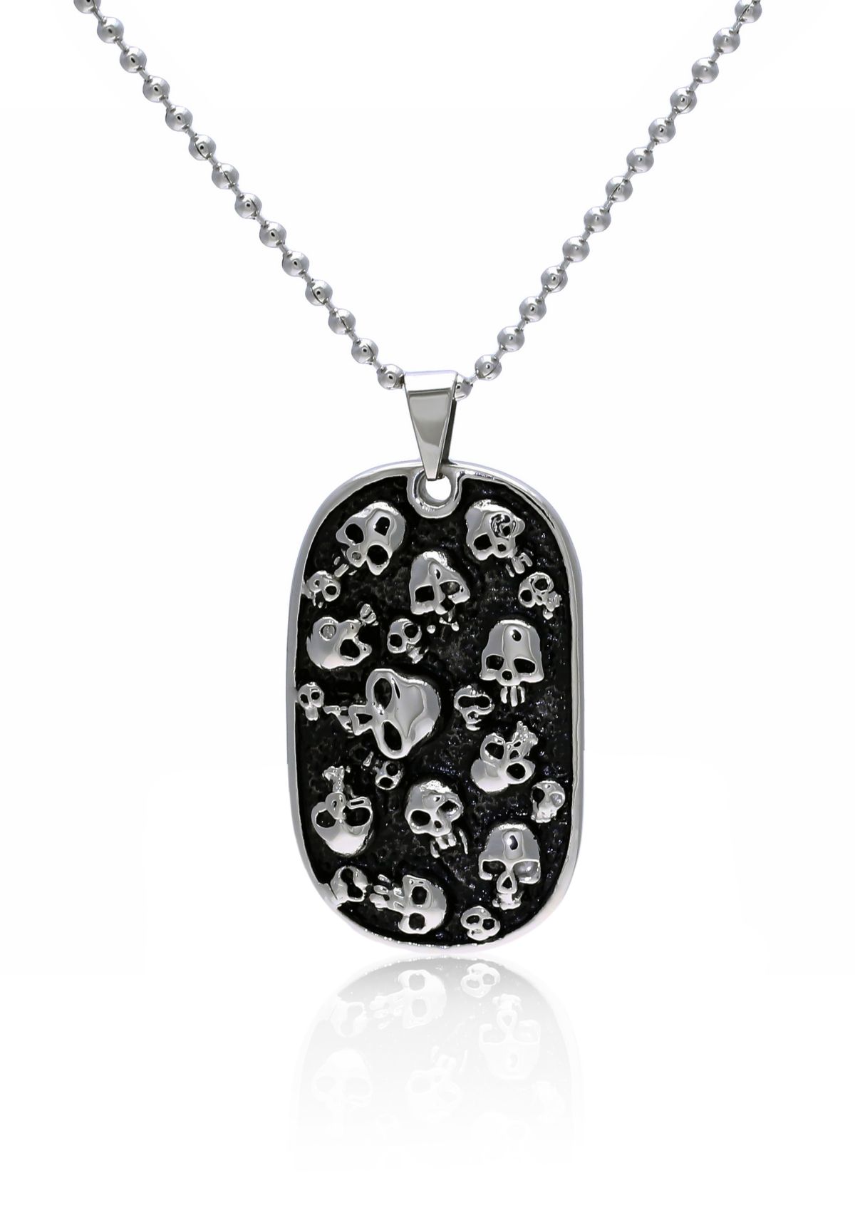 Mens Stainless Steel Skull Dog Tag Pendant