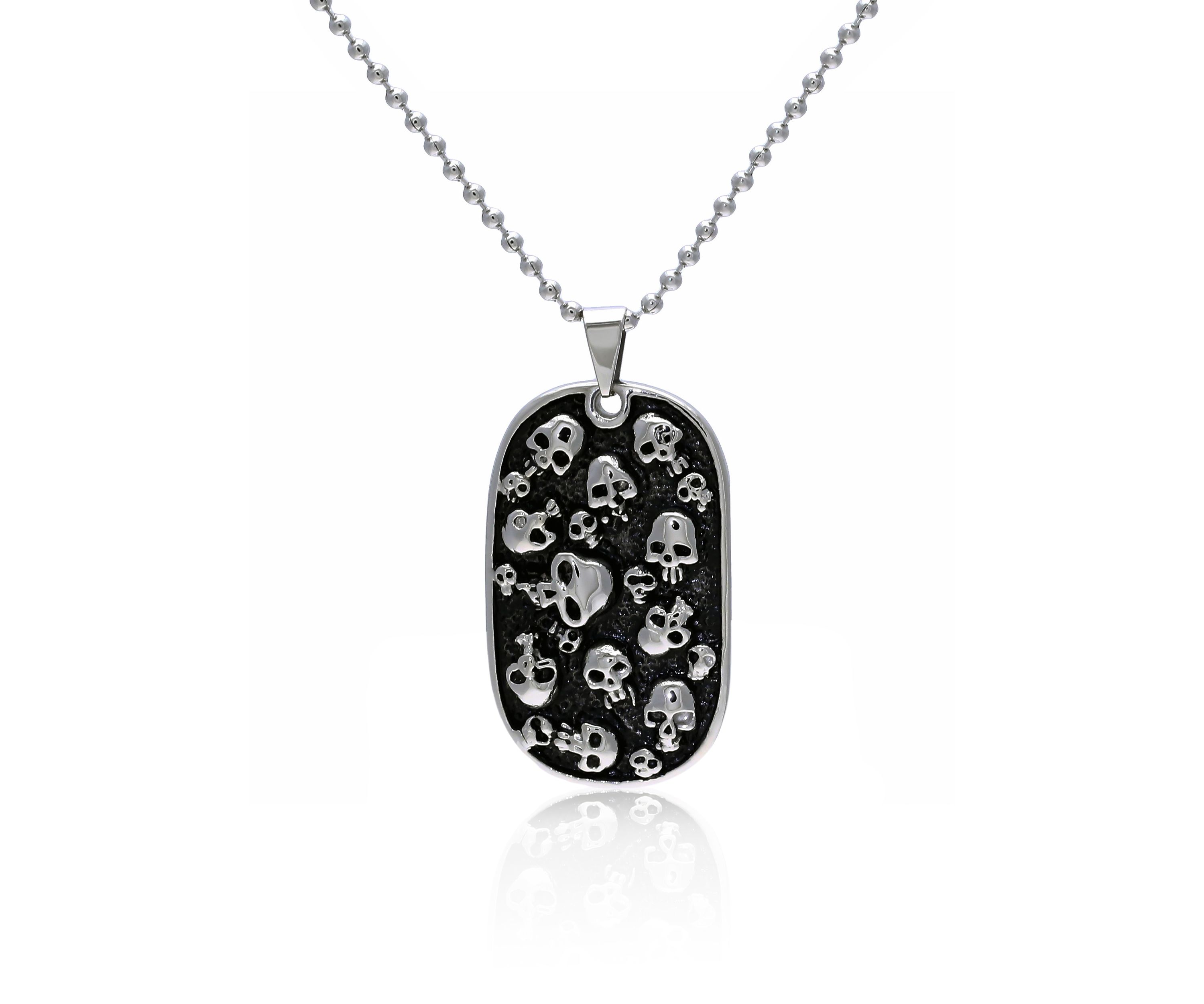 Mens Stainless Steel Skull Dog Tag Pendant