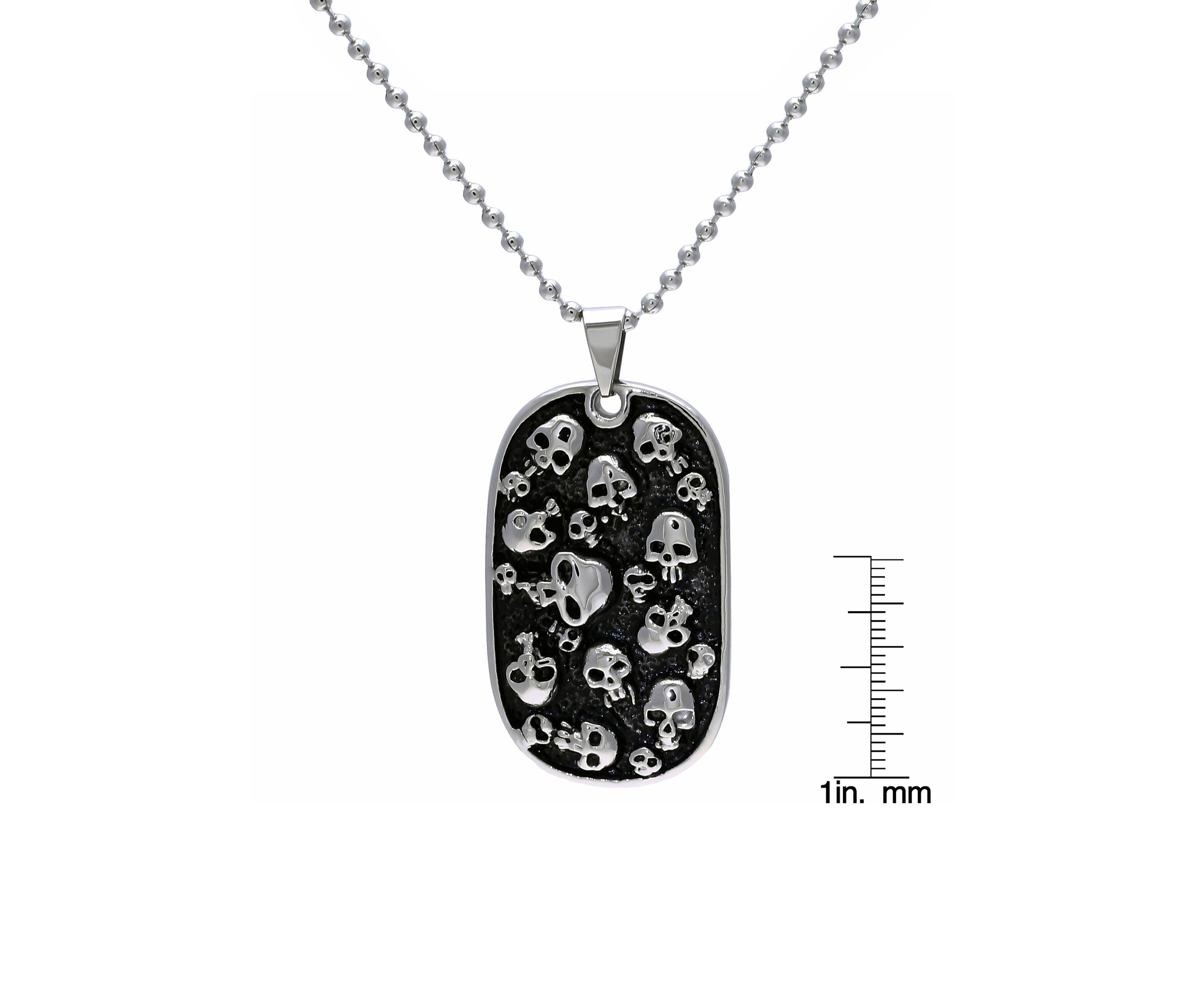 Mens Stainless Steel Skull Dog Tag Pendant