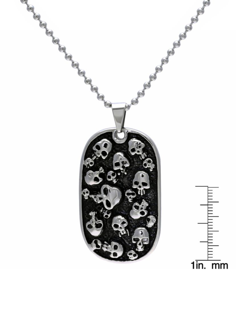 Mens Stainless Steel Skull Dog Tag Pendant