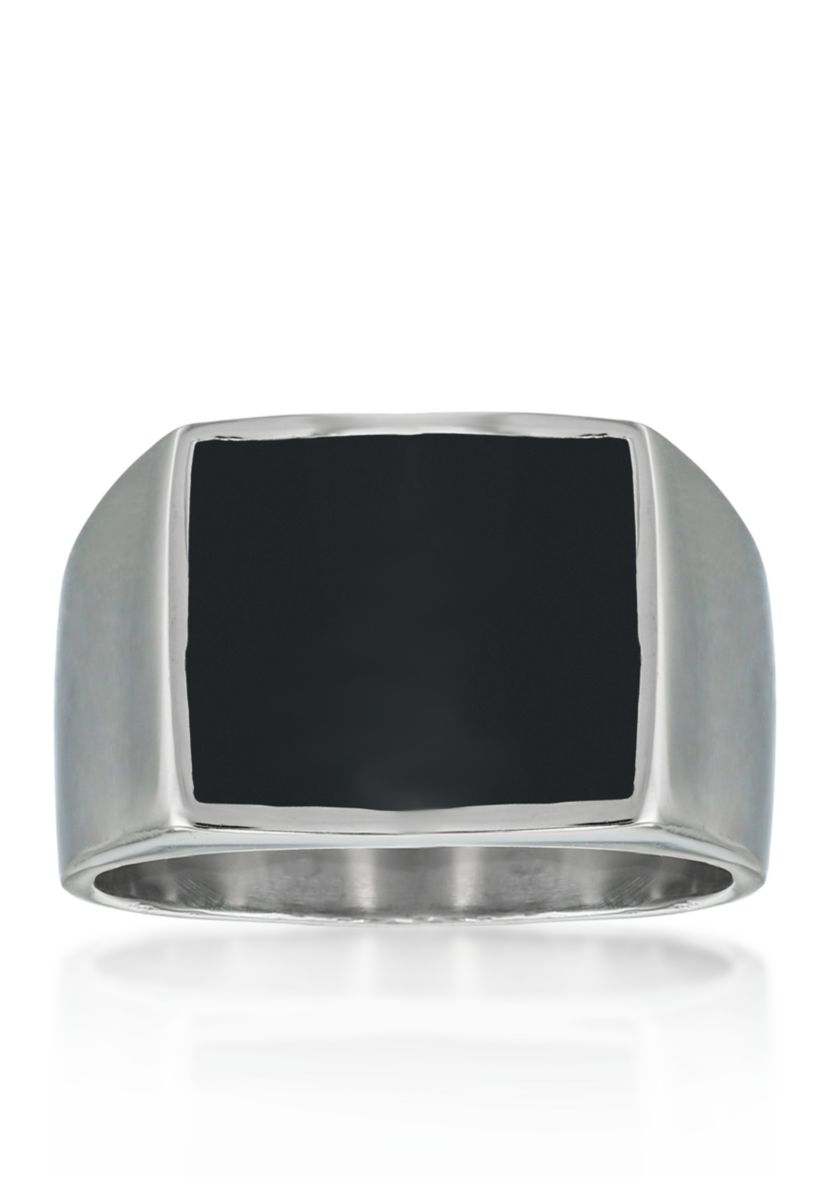 Mens Stainless Steel and Black Resin Ring