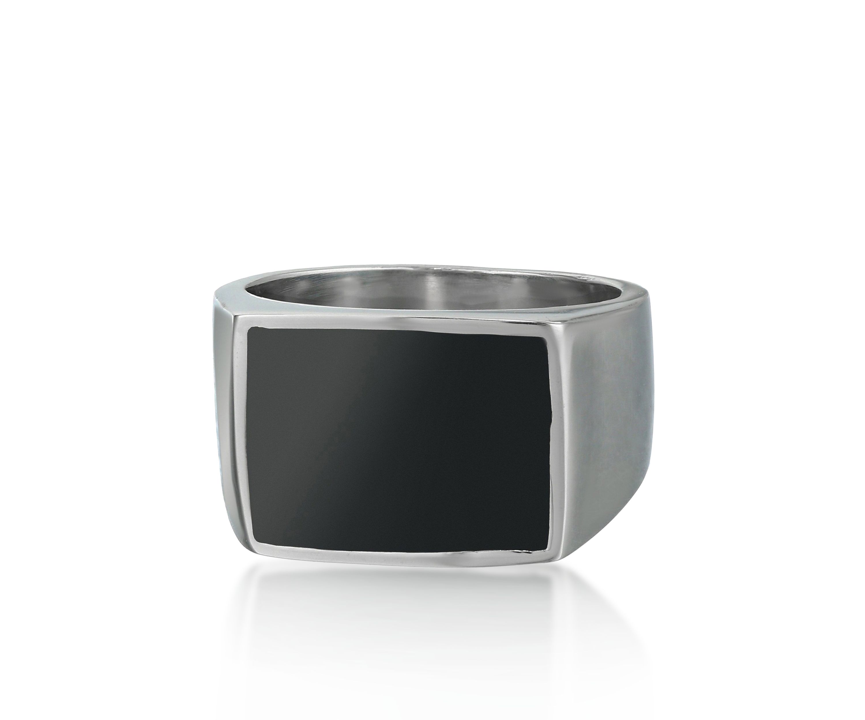 Mens Stainless Steel and Black Resin Ring