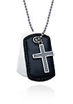 Mens Stainless Steel Cross and Leather Dog Tag Pendant