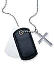 Mens Stainless Steel Cross and Leather Dog Tag Pendant