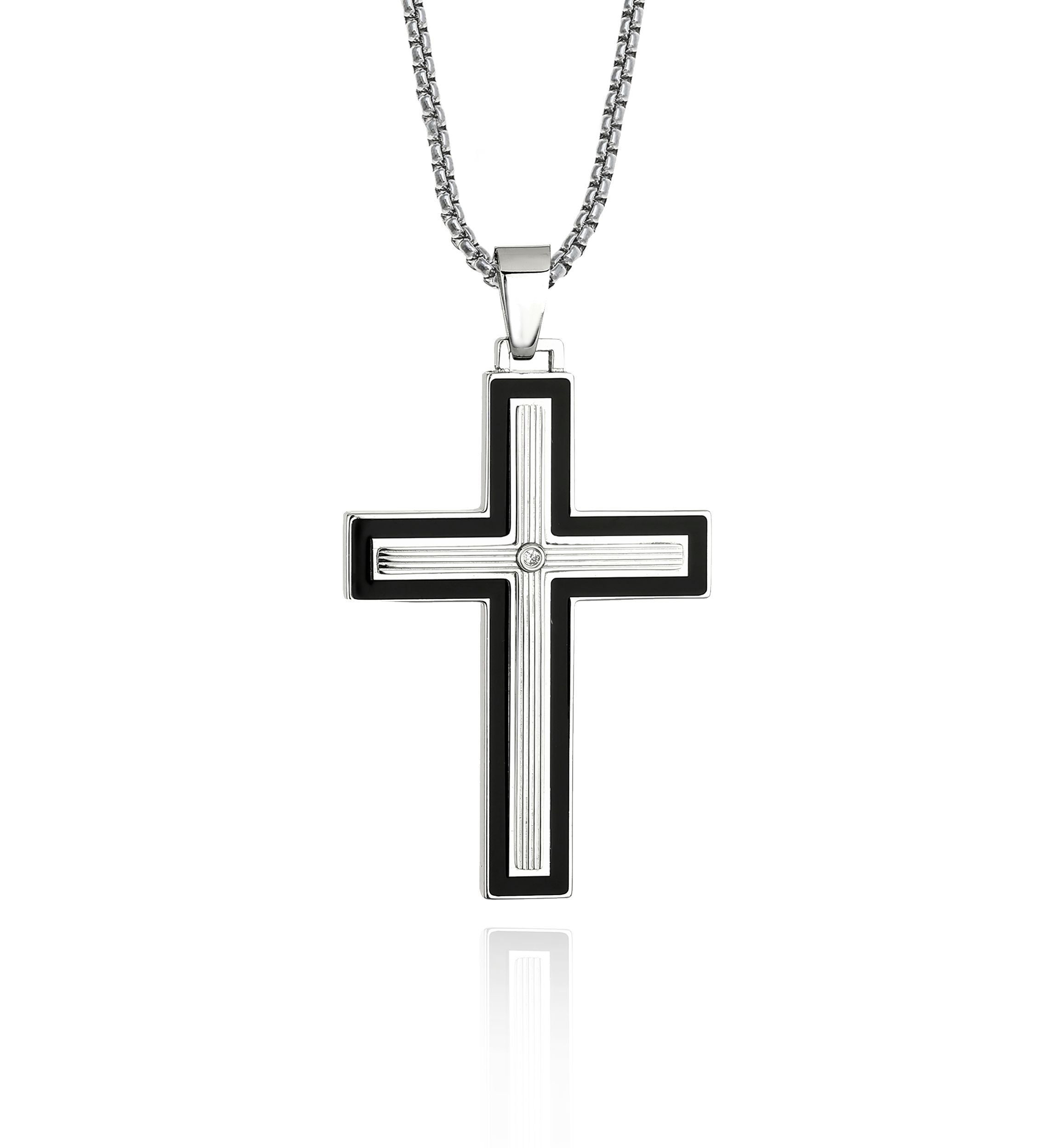 Mens Stainless Steel Cubic Zirconia Cross Pendant