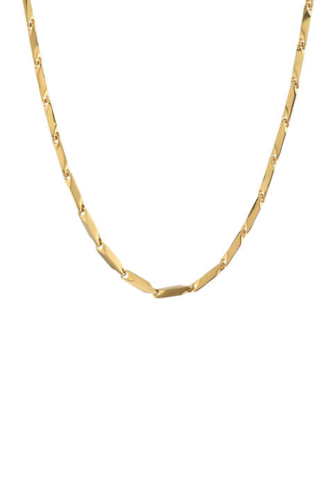 Stainless Steel 2 Millimeter Bullet Chain Necklace with Gold Tone Ion Plating, 24 Inch