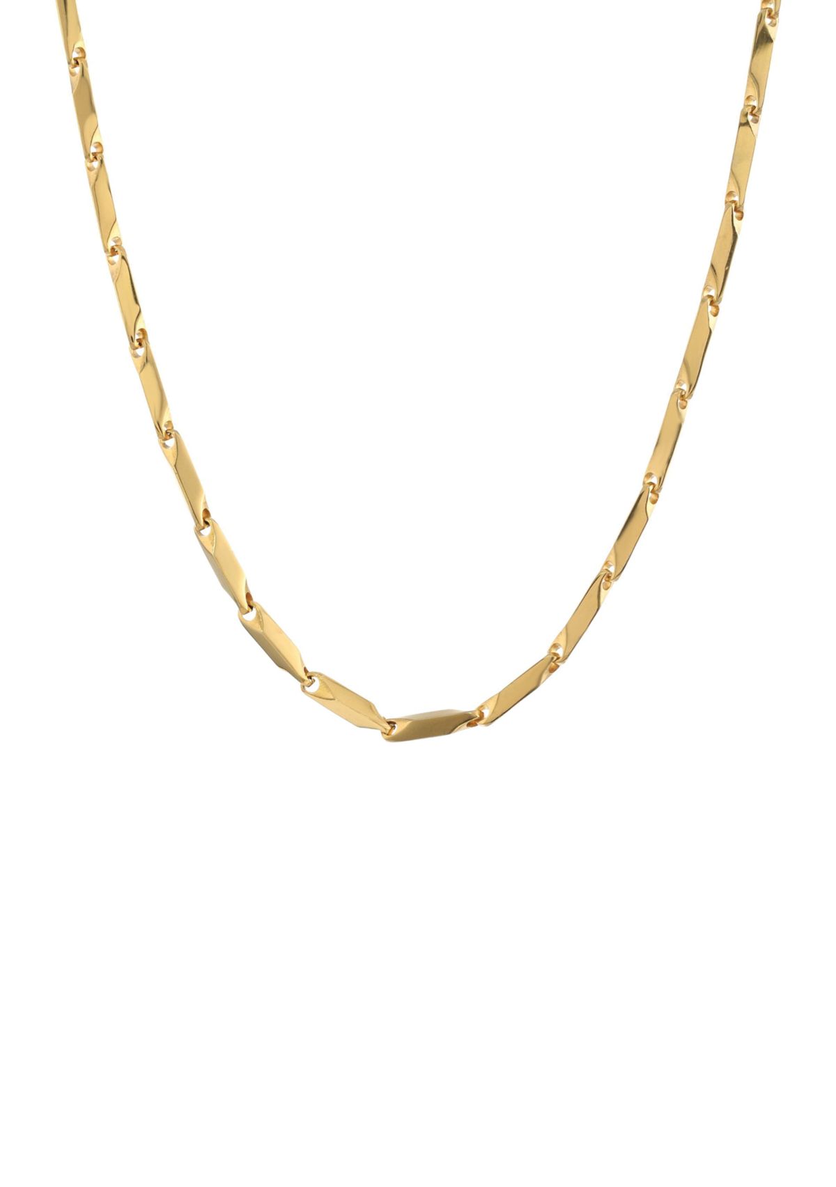 Stainless Steel 2 Millimeter Bullet Chain Necklace with Gold Tone Ion Plating, 24 Inch