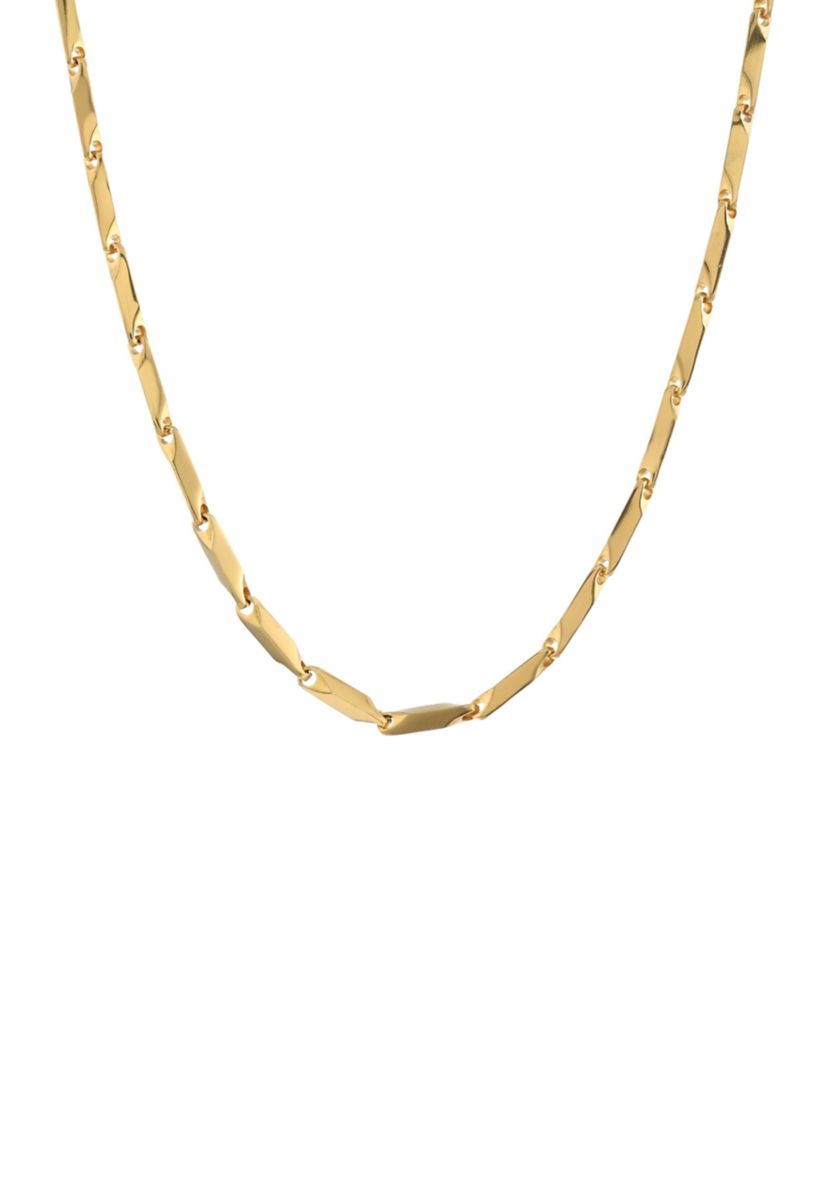 Stainless Steel 2 Millimeter Bullet Chain Necklace with Gold Tone Ion Plating, 24 Inch