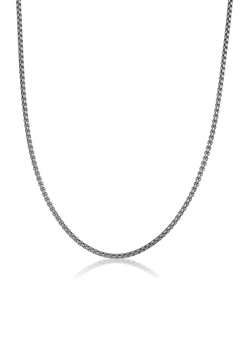 Stainless Steel 3 Millimeter Round Box Chain Necklace, 24 Inch