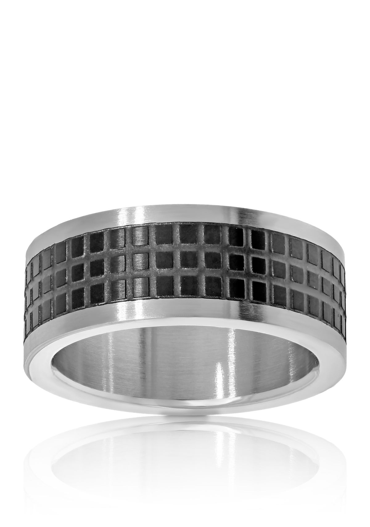 Mens Stainless Steel Black Pattern Ring