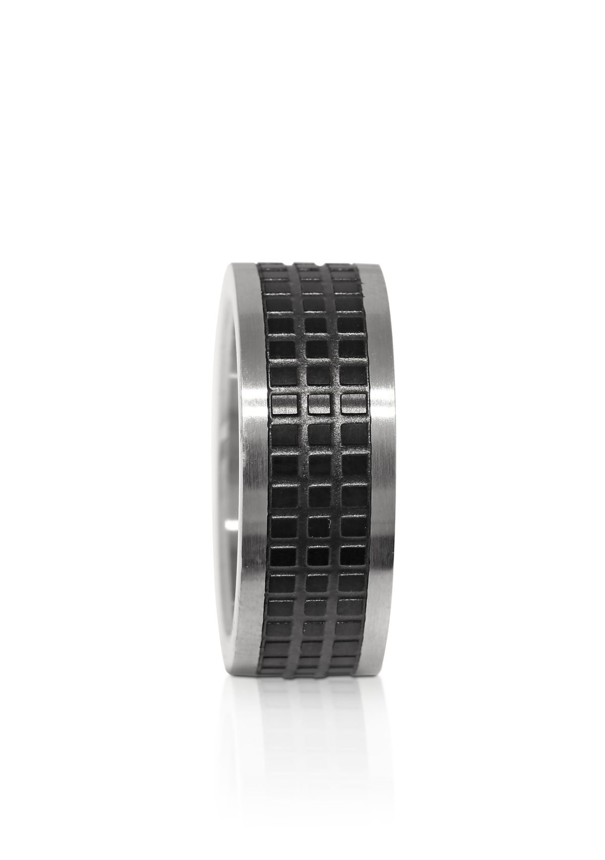 Mens Stainless Steel Black Pattern Ring