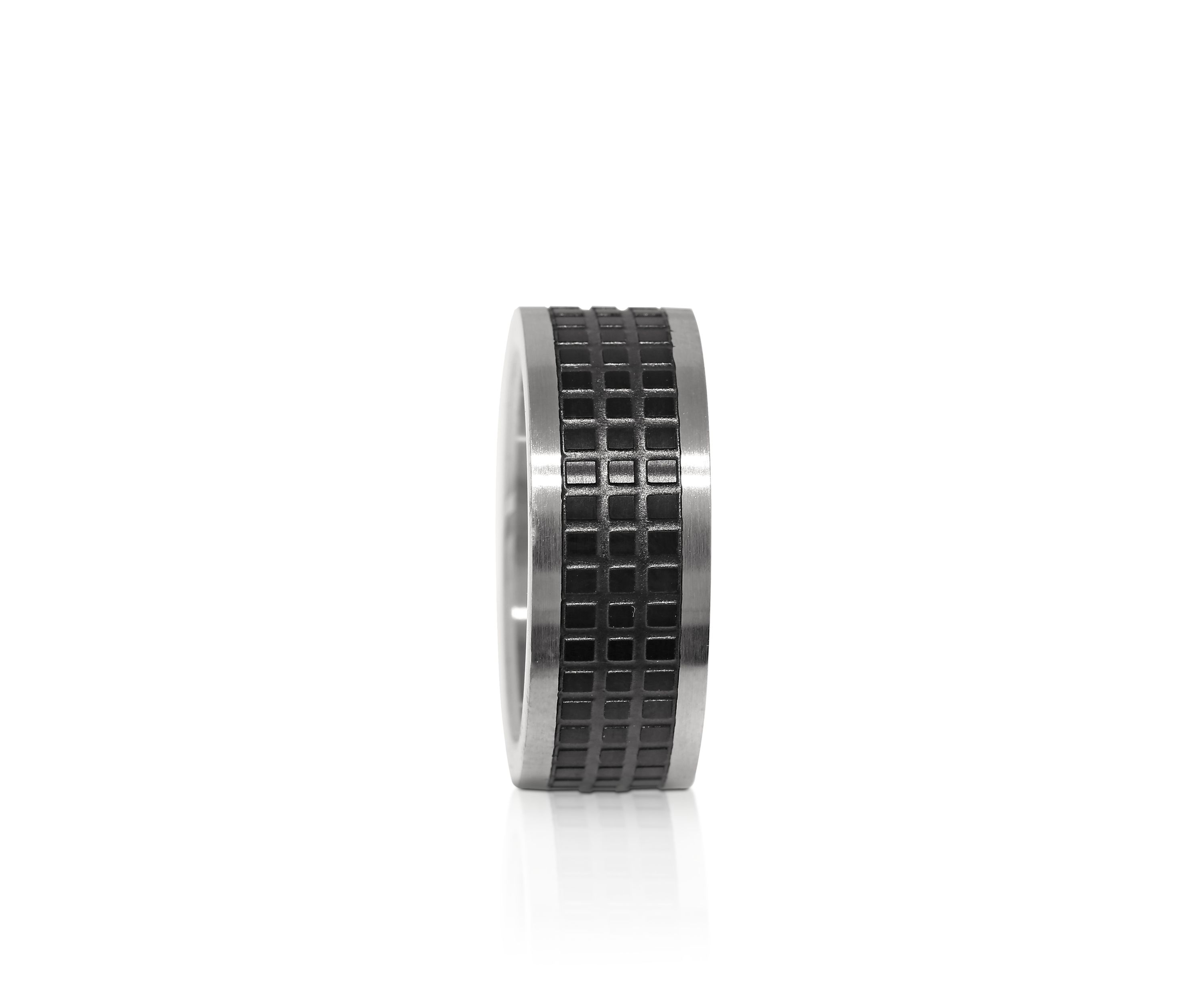 Mens Stainless Steel Black Pattern Ring