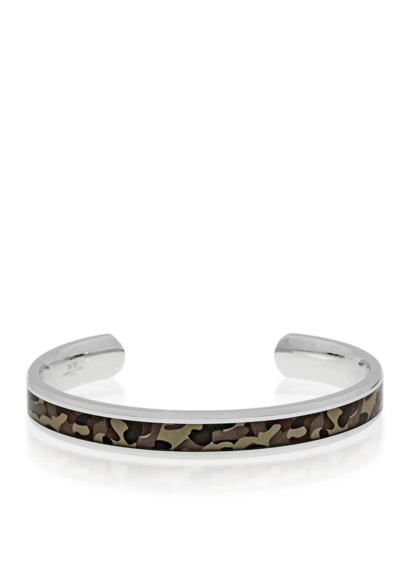 Mens Stainless Steel Brown Camouflage Bangle