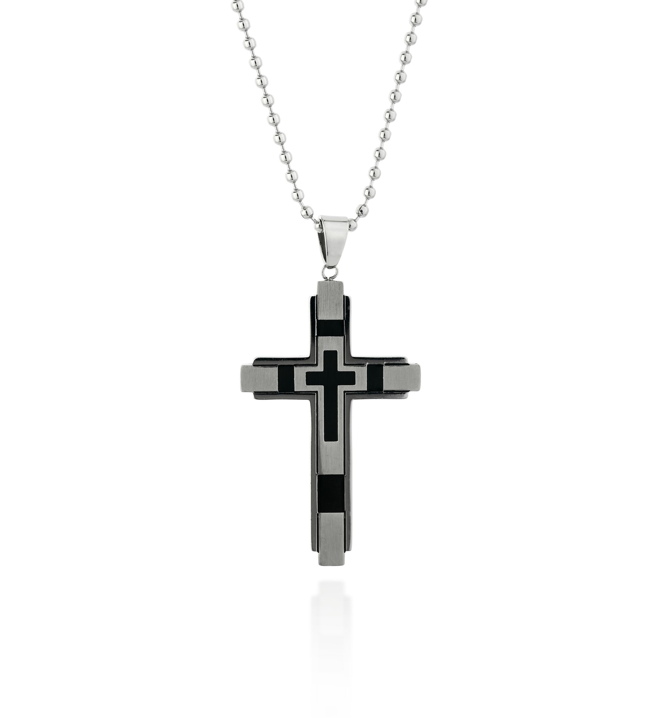 Mens Stainless Steel and Black Resin Cross Pendant