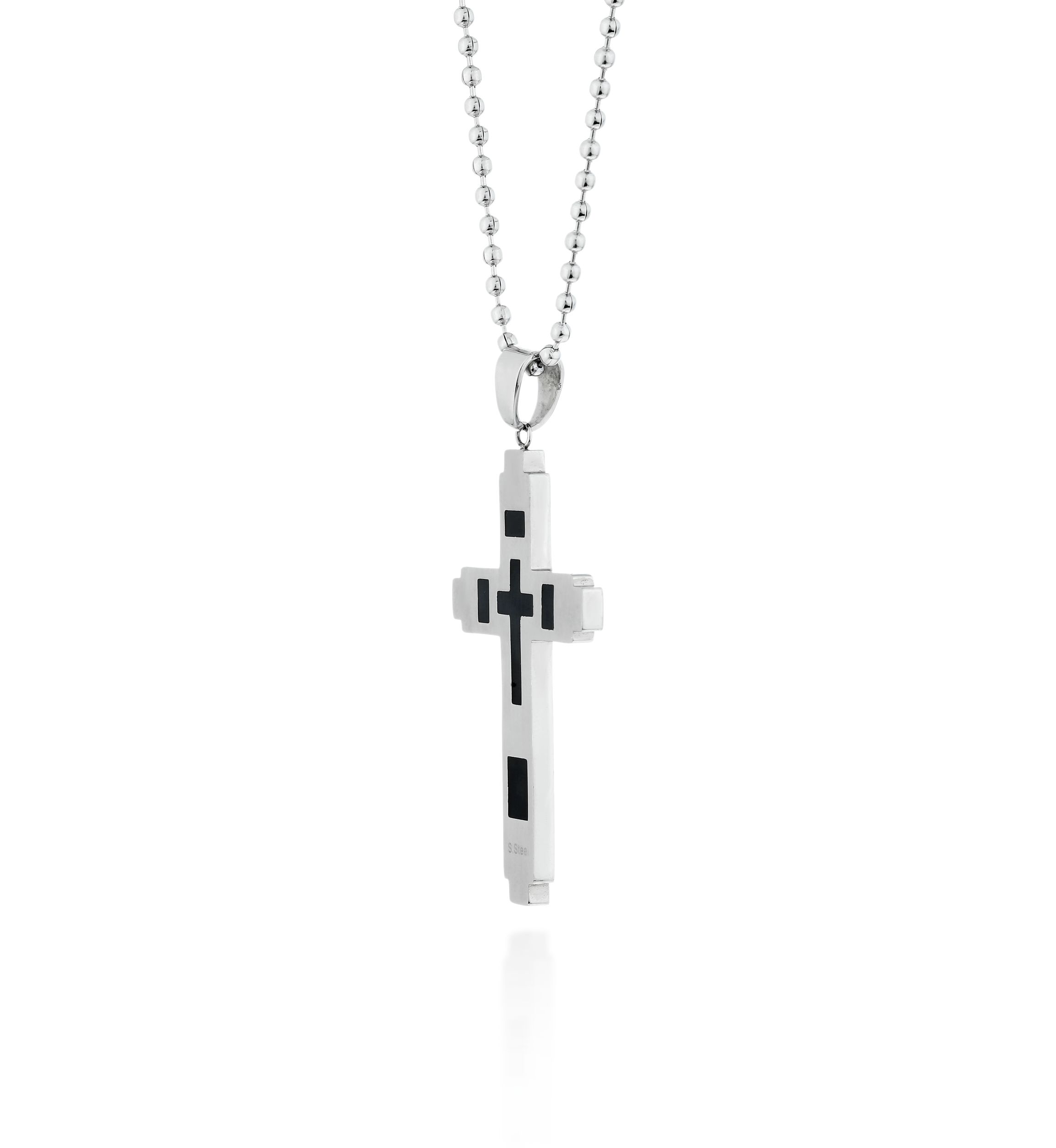 Mens Stainless Steel and Black Resin Cross Pendant