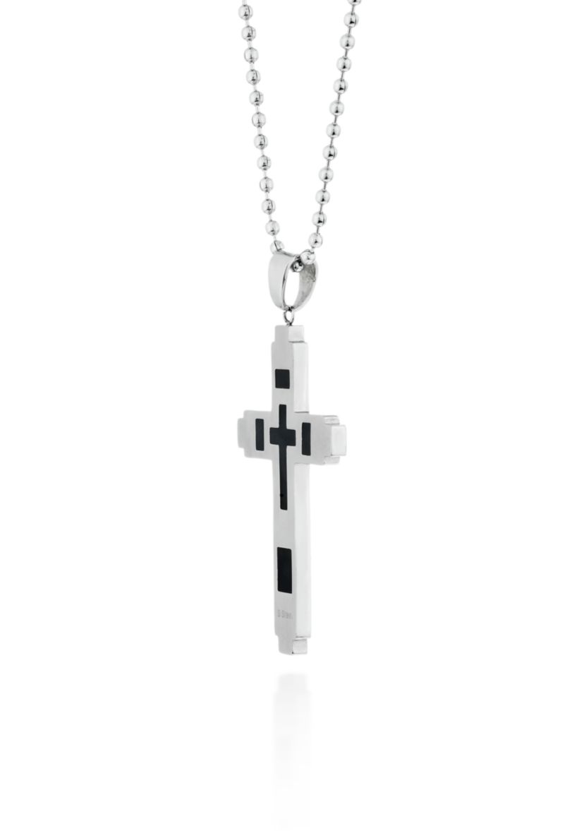 Mens Stainless Steel and Black Resin Cross Pendant