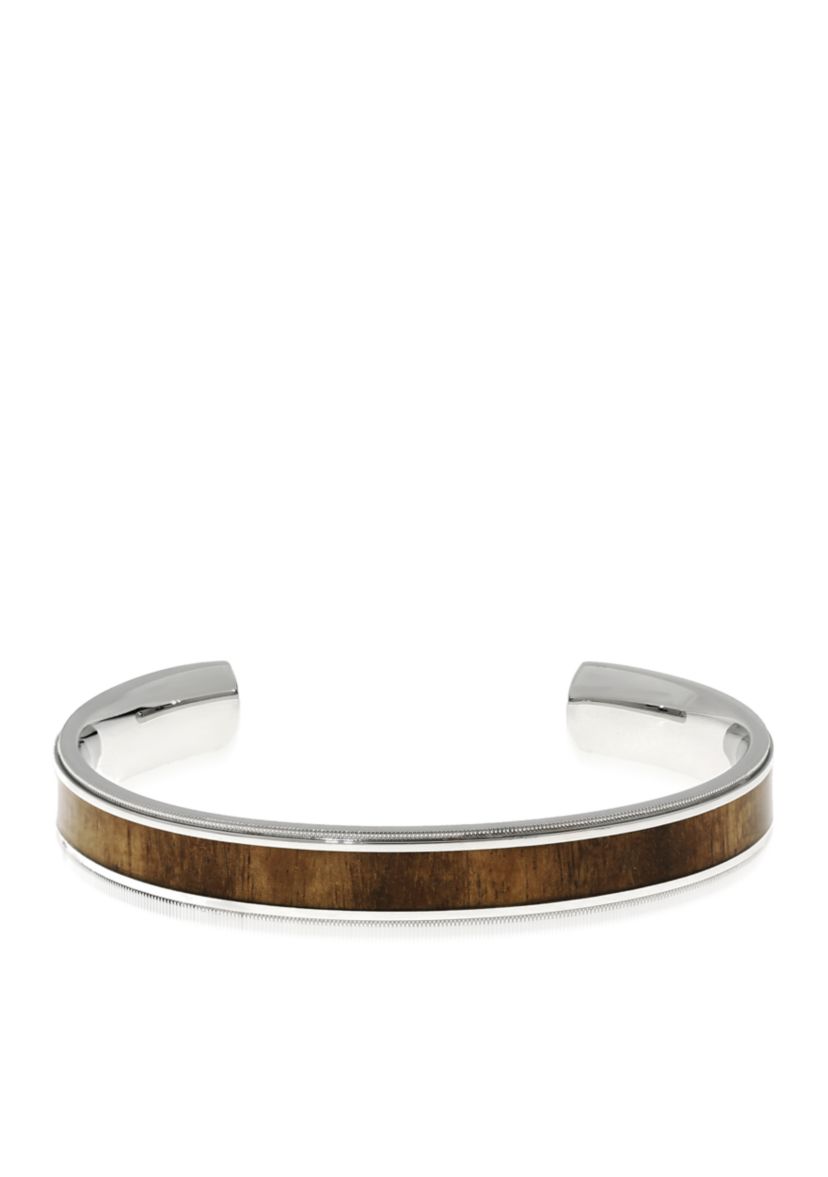 Mens Stainless Steel and Wood Cuff Bracelet
