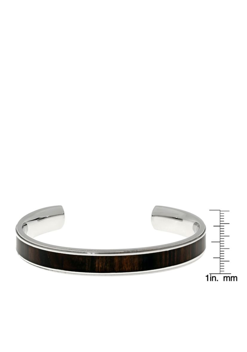 Mens Stainless Steel and Wood Cuff Bracelet