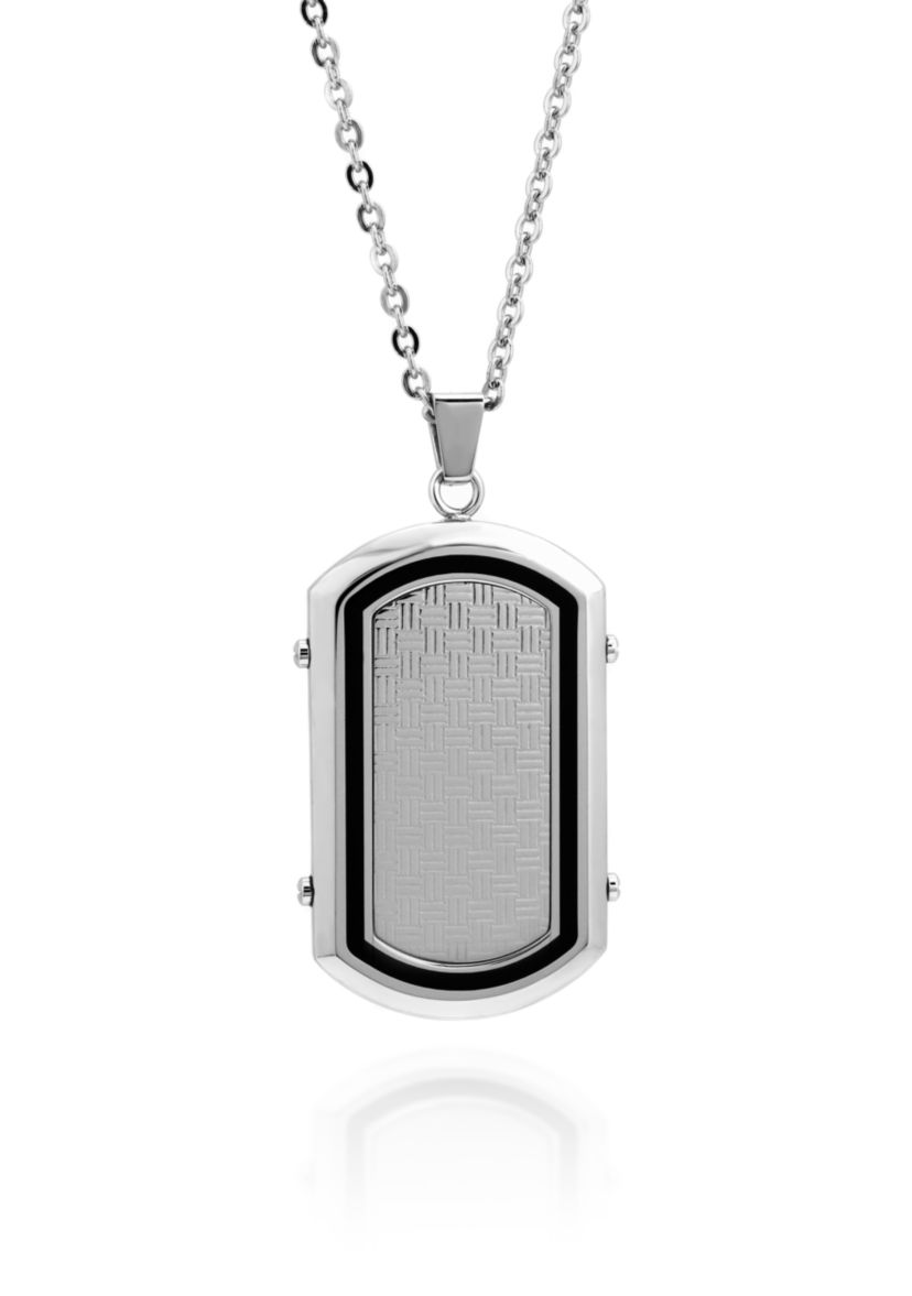 Mens Stainless Steel and Black Resin Dog Tag Pendant