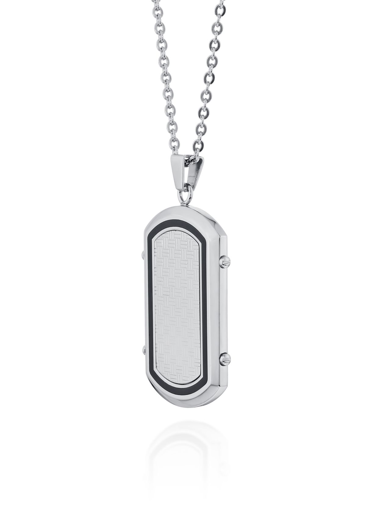 Mens Stainless Steel and Black Resin Dog Tag Pendant
