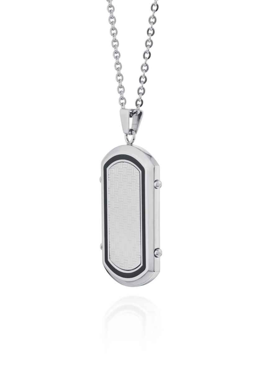 Mens Stainless Steel and Black Resin Dog Tag Pendant