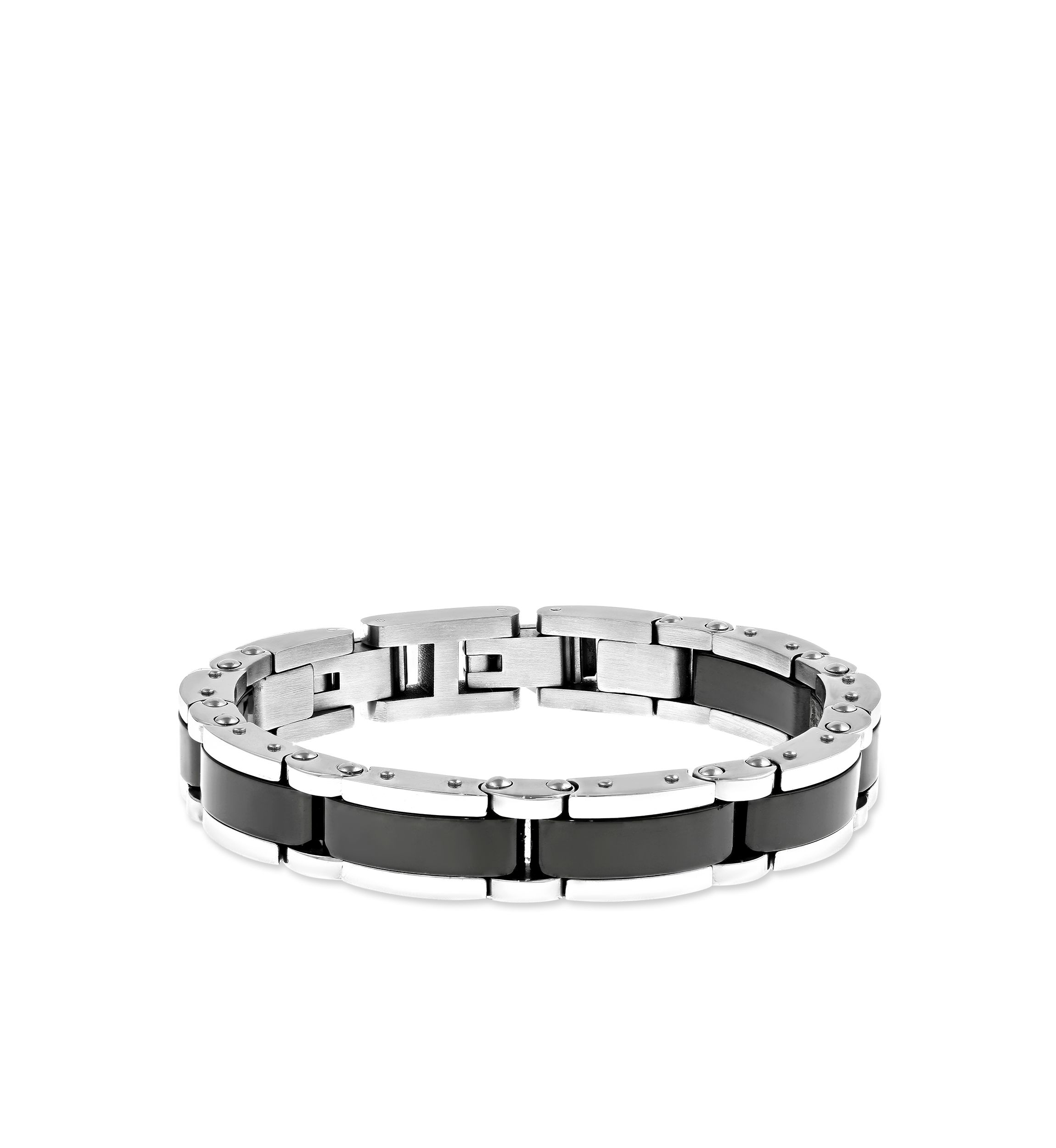 Mens Stainless Steel Bracelet with Ceramic and Lock Extender