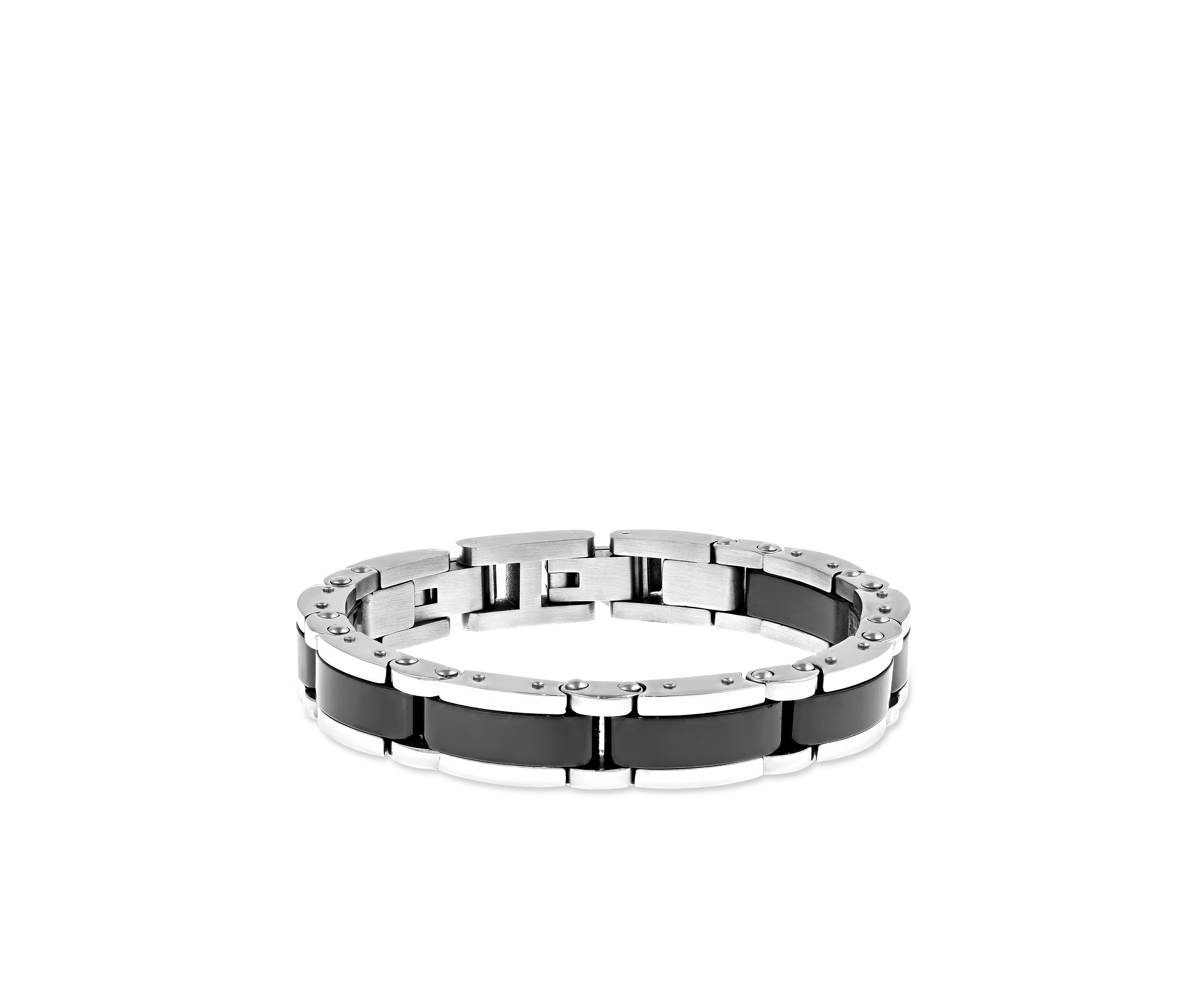 Mens Stainless Steel Bracelet with Ceramic and Lock Extender