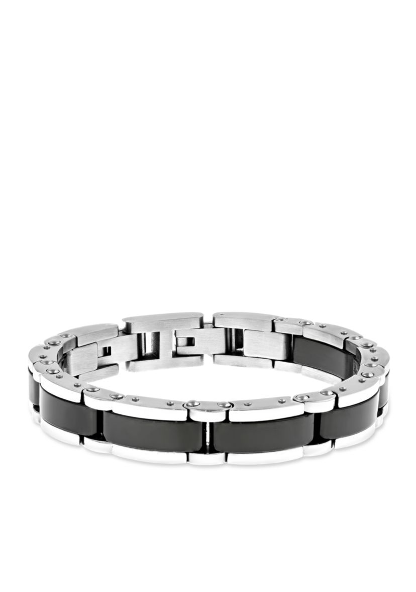 Mens Stainless Steel Bracelet with Ceramic and Lock Extender