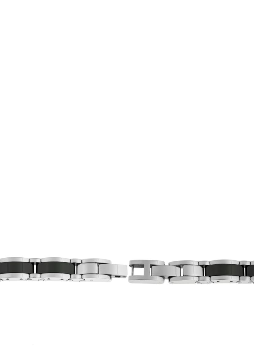 Mens Stainless Steel Bracelet with Ceramic and Lock Extender