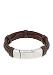 Mens Stainless Steel And Brown Leather Bracelet
