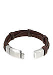 Mens Stainless Steel And Brown Leather Bracelet