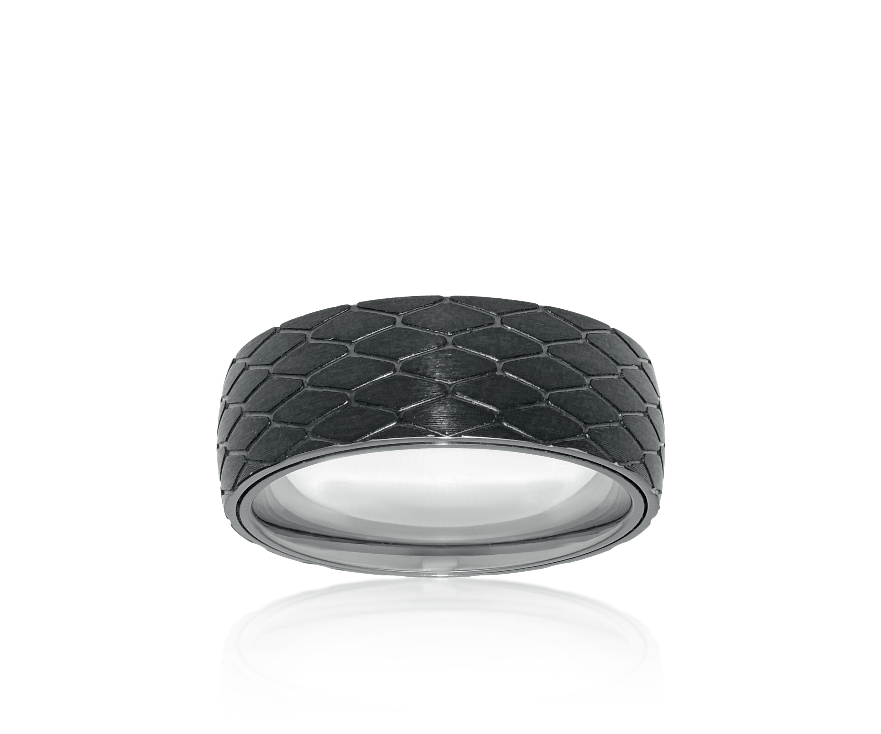 Mens Stainless Steel Black Ion Plated Textured Ring