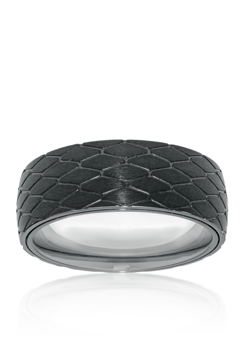 Mens Stainless Steel Black Ion Plated Textured Ring