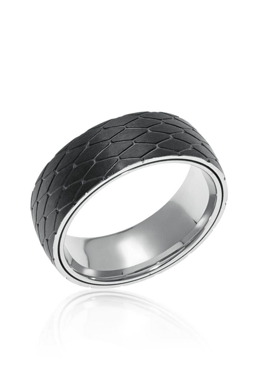 Mens Stainless Steel Black Ion Plated Textured Ring